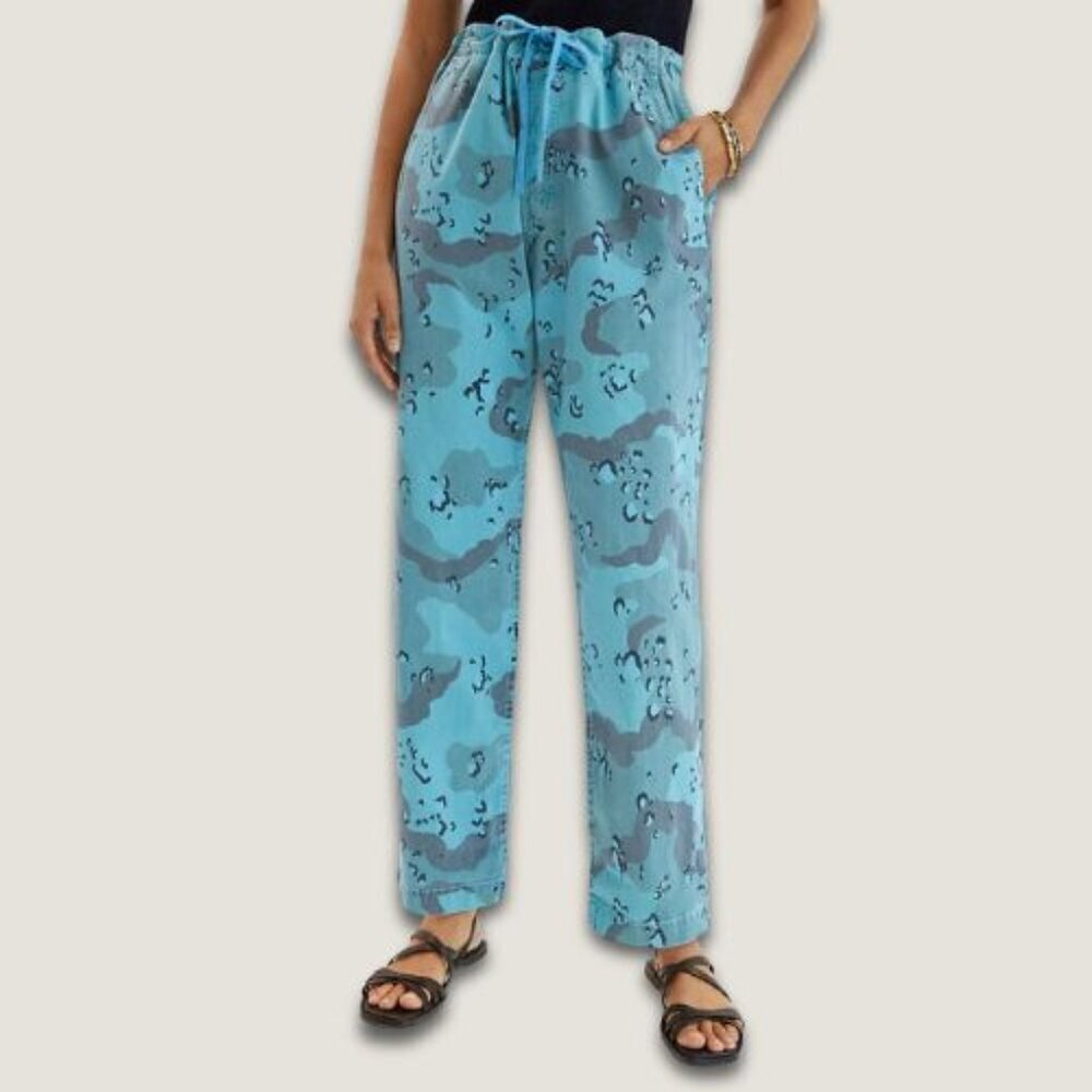 Mother Paperbag Sweatpants Drawstring Laidback Cool-Girl Fit Camo Print Blue 26